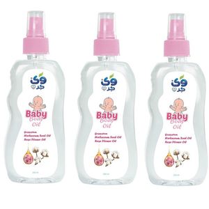 اسپری روغن بچه وی کر مدل روغن پنبه دانه و گل رز حجم 230 میلی لیتر مجموعه 3 عددی
