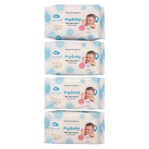 دستمال مرطوب کودک مای بیبی مدل بابونه 4 بسته 20 عددی