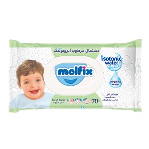 دستمال مرطوب کودک مولفیکس مدل ایزوتونیک بسته 70 عددی