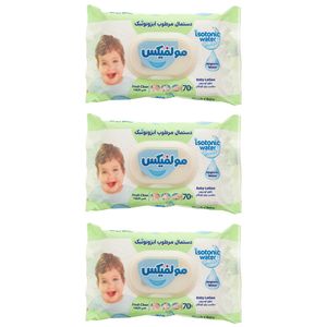 دستمال مرطوب کودک مولفیکس مدل ایزوتونیک سه بسته 70 عددی