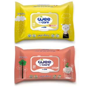 دستمال مرطوب کودک وی کر مدل روغن آرگان و روغن بادام 2 بسته 20 عددی