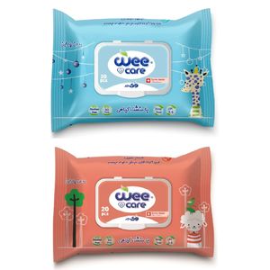 دستمال مرطوب کودک وی کر مدل روغن پنبه دانه و  روغن روغن بادام 2 بسته 20 عددی