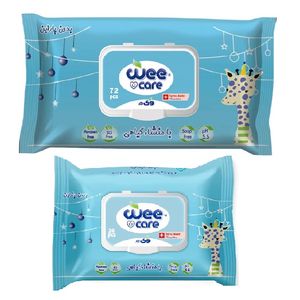 دستمال مرطوب کودک وی کر مدل عصاره جو و روغن پنبه دانه 2 بسته 20 عددی و 72 عددی