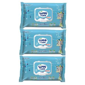 دستمال مرطوب کودک وی کر مدل عصاره جو و روغن پنبه دانه 3 بسته 72 عددی