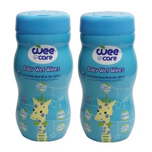 دستمال مرطوب کودک وی کر مدل عصاره جو و روغن پنبه دانه سیلندری دو بسته 70 عددی