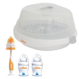 دستگاه ماکروویو استریل کننده مانچکین مدل latch set به همراه ٢عدد شیشه شیر و برس تمیز کننده مجموعه 4عددی