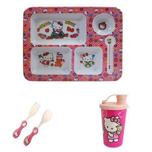 ست 4 تکه ظرف غذا کودک طرح hello kitty