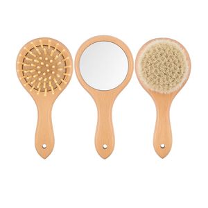 ست شانه و برس و آینه کودک  مدل wood مجموعه 3 عددی
