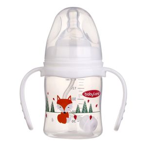 شیشه شیر بیبی لند مدل دهانه عریض فندقی دسته دار کد 05535 pp گنجایش 150 میلی لیتر