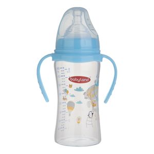 شیشه شیر بیبی لند مدل دهانه عریض فندقی پیرکس دسته دار کد 05507 گنجایش 240 میلی لیتر