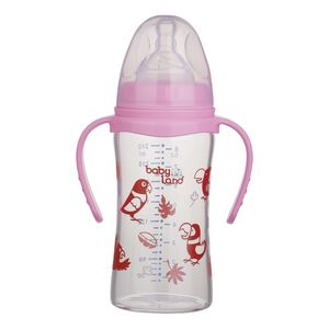 شیشه شیر بیبی لند مدل دهانه عریض فندقی پیرکس دسته دار کد 05508 گنجایش 240 میلی لیتر