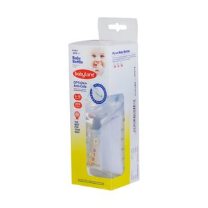 شیشه شیر بیبی لند مدل دهانه عریض فندقی پیرکس کاور دار کد 05420 گنجایش 240 میلی لیتر