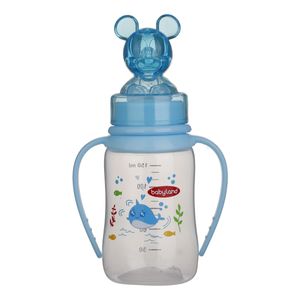 شیشه شیر بیبی لند مدل کلاسیک فندقی عروسکی دسته دار کد 05615 pc گنجایش 150 میلی لیتر