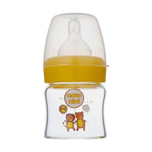 شیشه شیر نیو نی نی طرح خرس و شیر مدل دهانه عریض کد 7035 گنجایش 100 میلی لیتر