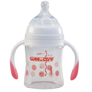 شیشه شیر وی کر مدل دهانه عریض دسته دار سرگرد طرح برف کد b310 حجم 120 میلی لیتر