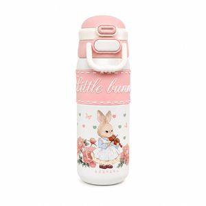 قمقمه کودک مدل بوشنگ نی دار دوحالته طرح خرگوش little bunny کارتونی گنجایش 0.49 لیتر