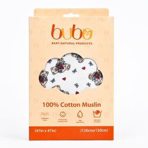 پتو کودک و نوزاد بوبو مدل پنبه موسلینی طرح خرس کادویی سایز 120x120 سانتی متر