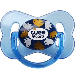 پستانک ارتودنسی وی کر مدل دربدار دسته دار شفاف چاپدار پروانه ای سایز +12 ماه کد p129