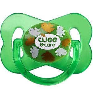 پستانک ارتودنسی وی کر مدل دربدار دسته دار شفاف چاپدار پروانه ای سایز 6 12 ماه کد p128