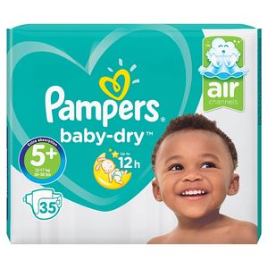 پوشک پمپرز مدل baby dry سایز 5+ بسته 35 عددی