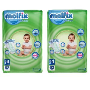 پوشک کودک مولفیکس مدل چسبی سایز 4 دو بسته 62 عددی