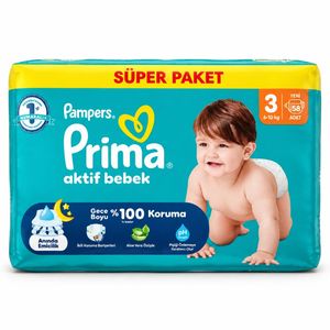 پوشک کودک پریما مدل aktif bebek 3 شماره 3 بسته 58 عددی