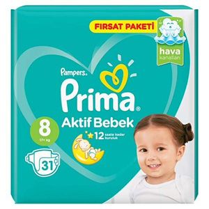 پوشک کودک پریما مدل aktif bebek سایز 8 بسته 31 عددی