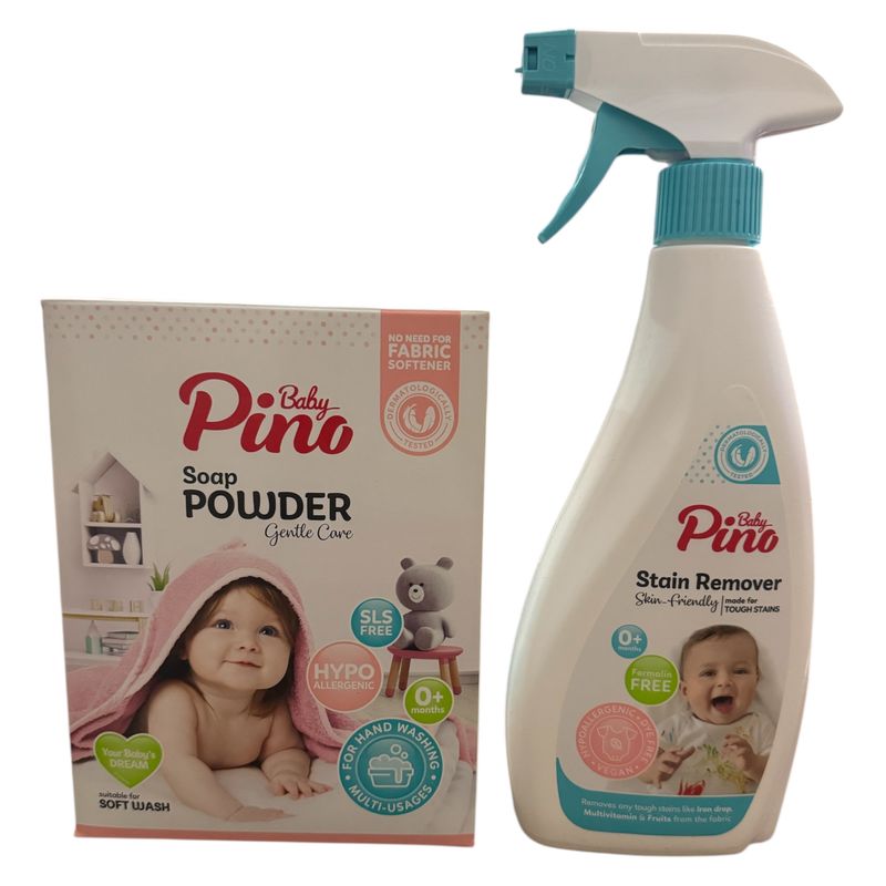 اسپری لکه بر لباس به همراه صابون شستشوی دستی پینو بیبی مدل baby3 وزن 900 گرم مجموعه 2 عددی