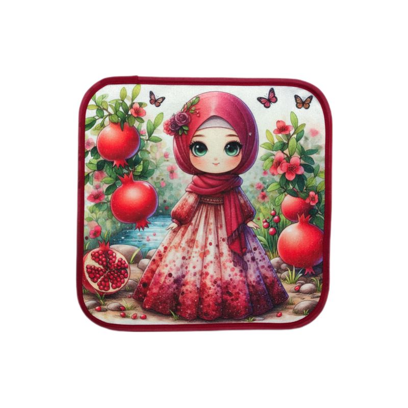 حوله دستی کودک طرح دختر و انار کد 240372 سایز 30x30 سانتی متر