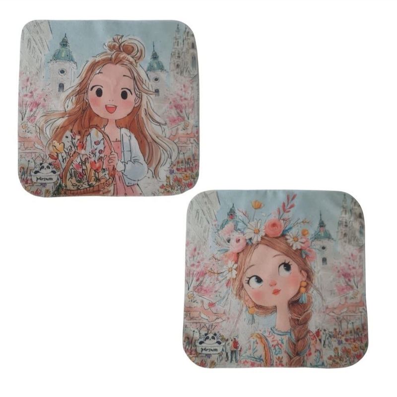 حوله دستی کودک مدل دختر و گل  کد mn10 سایز 40×40 بسته دو عددی