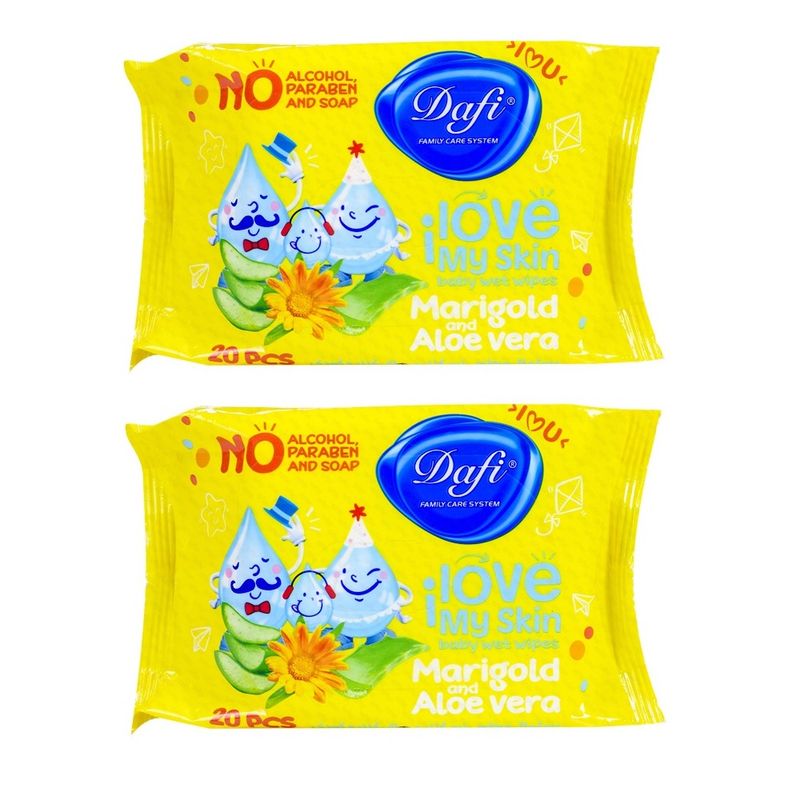 دستمال مرطوب کودک دافی مدل i love my skin مجموعه 2 عددی