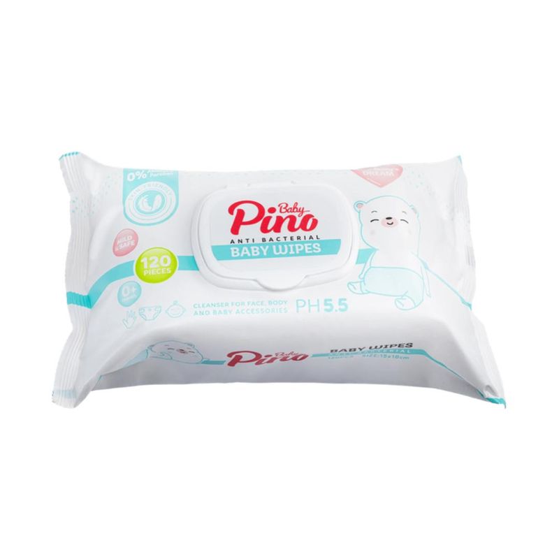 دستمال مرطوب کودک و نوزاد پینو بیبی مدل anti bacterial بسته 120 عددی