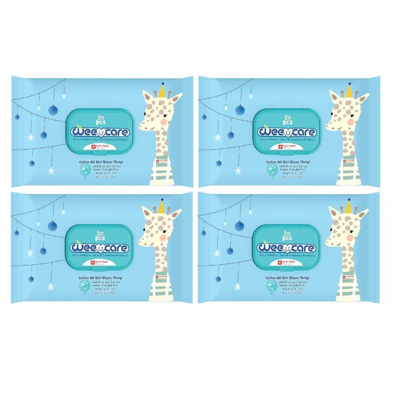دستمال مرطوب کودک وی کر مدل cotton seed oil چهار بسته 20 عددی
