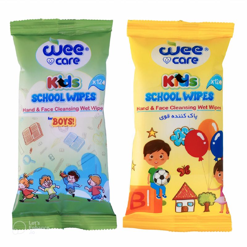 دستمال مرطوب کودک وی کر مدل جیبی happy boys school wipes بسته دو عددی