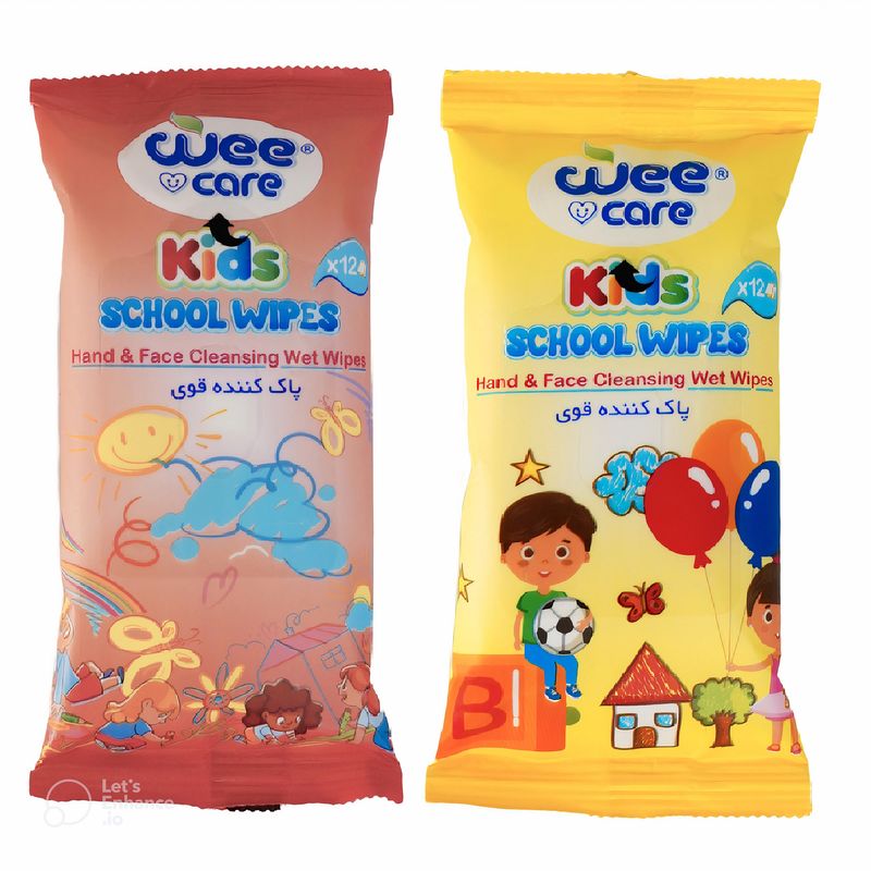 دستمال مرطوب کودک وی کر مدل جیبی kids wipes school wipes بسته دو عددی