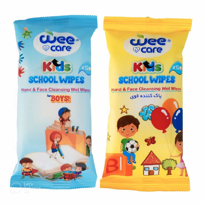 دستمال مرطوب کودک وی کر مدل جیبی school boys school wipes بسته دو عددی