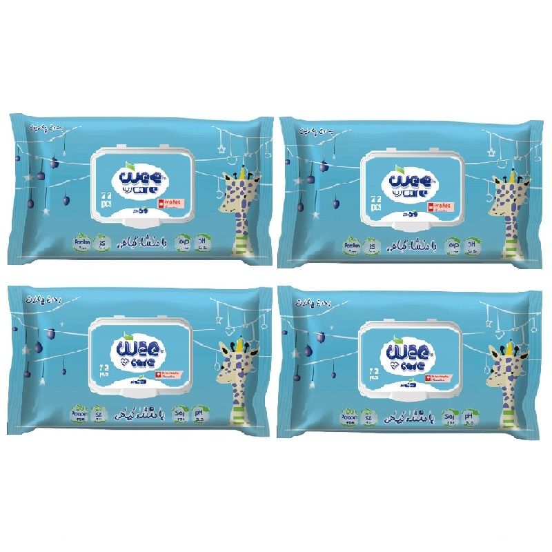 دستمال مرطوب کودک وی کر مدل عصاره جو و روغن پنبه دانه 4 بسته 72 عددی