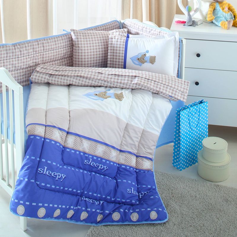 سرویس لحاف 8 تکه خواب نوزاد ازدیلک سری رنفورس گلدوزی و تکه دوزی طرح sleep bear