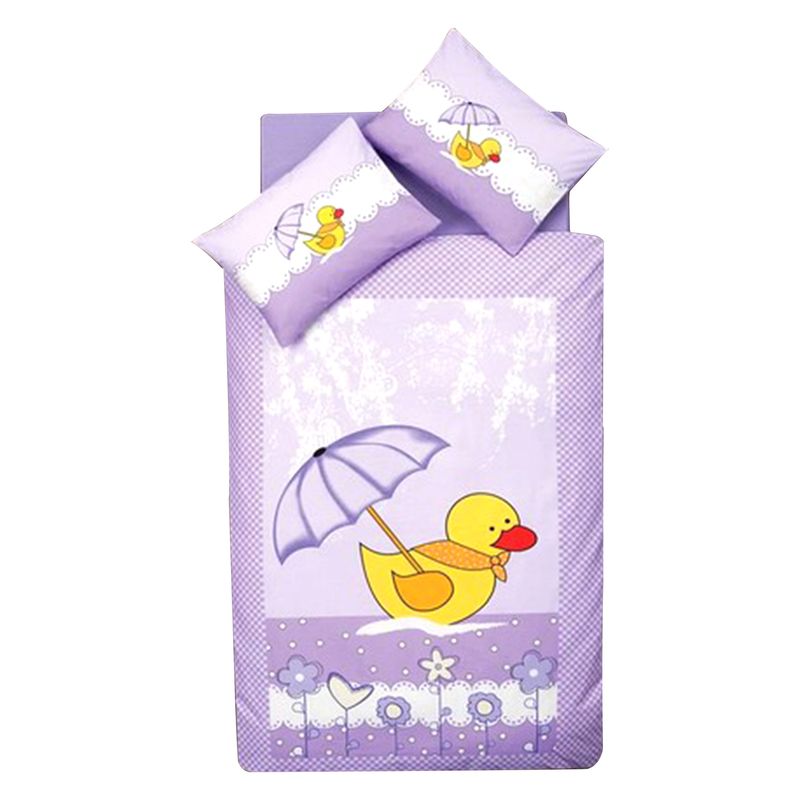 سرویس ملحفه کودک کلسی مدل duck v1 lila مجموعه 4 عددی