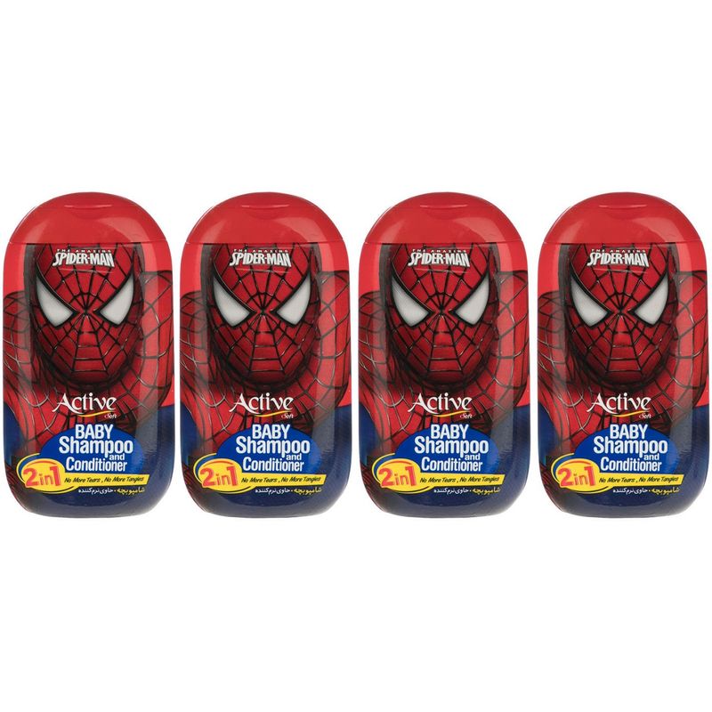 شامپو بچه اکتیو مدل spider man مقدار 280 گرم مجموعه 4 عددی