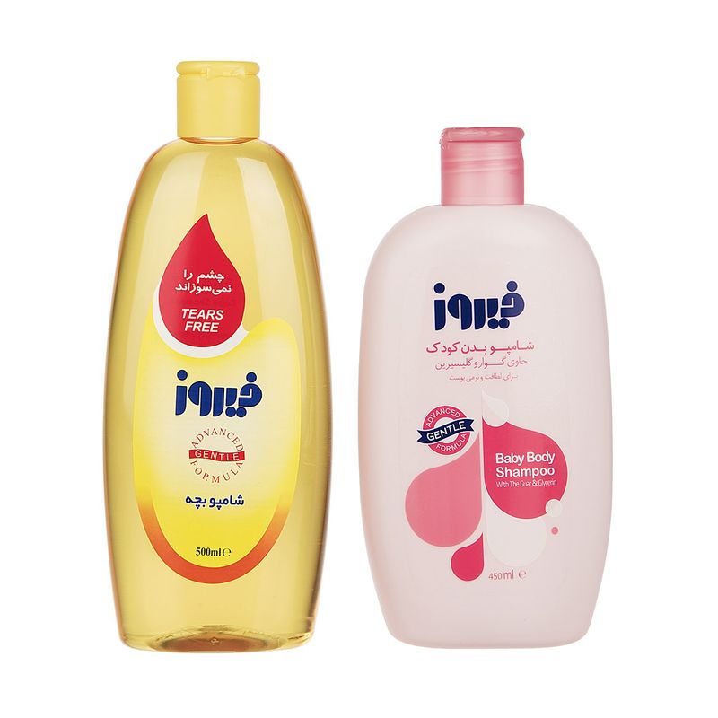 شامپو بچه فیروز حجم 500 میلی لیتر و شامپو بدن کودک مدل pink حجم 450 میلی لیتر