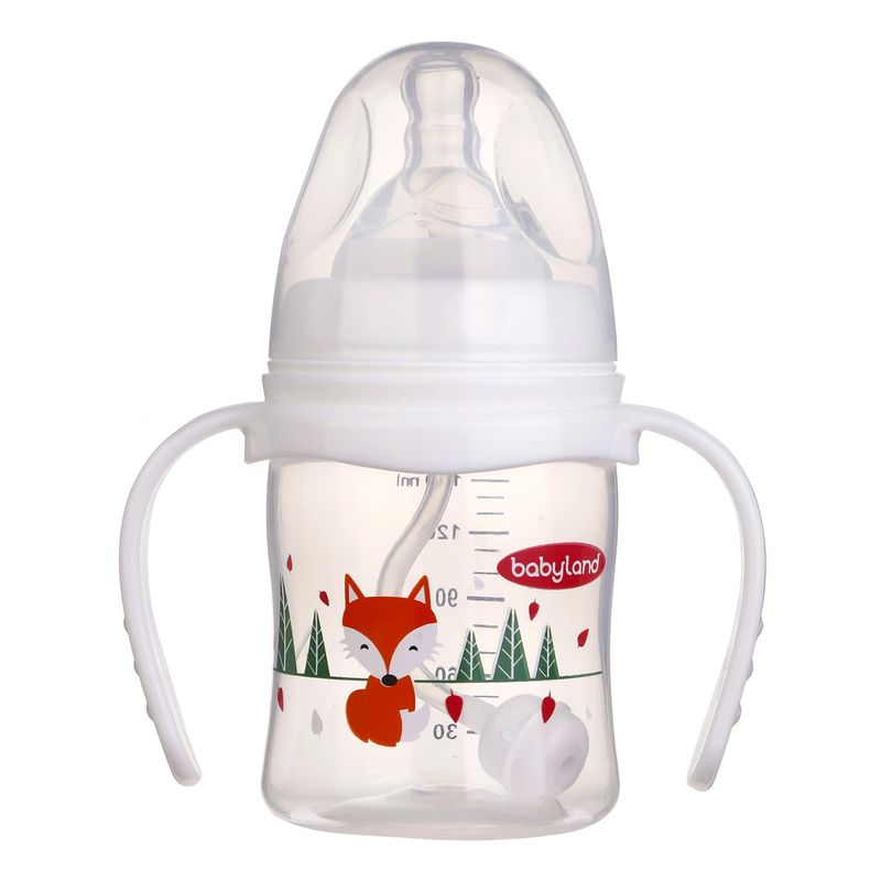 شیشه شیر بیبی لند مدل دهانه عریض فندقی دسته دار کد 05535 pp گنجایش 150 میلی لیتر