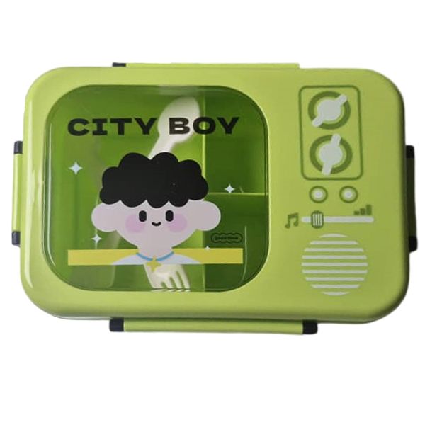 ظرف نگهدارنده غذا کودک مدل سه محفظه city boy به همراه قاشق و چنگال