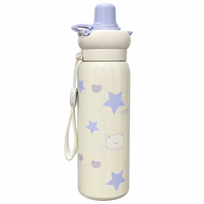 قمقمه کودک مدل استیل نی‌دار خرس little star دوحالته با آسان‌نوش ظرفیت 0.62 لیتر