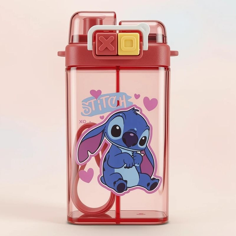 قمقمه کودک مدل کتابی دومخزنه طرح استیچ عاشقانه stitch xoxo گنجایش 0.5 لیتر