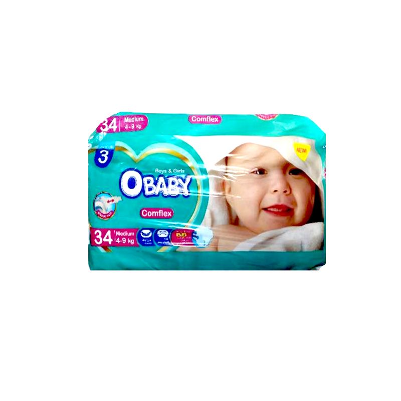 پوشک بچه او بیبی مدل comflex سایز 3 مدیوم بسته 34 عددی