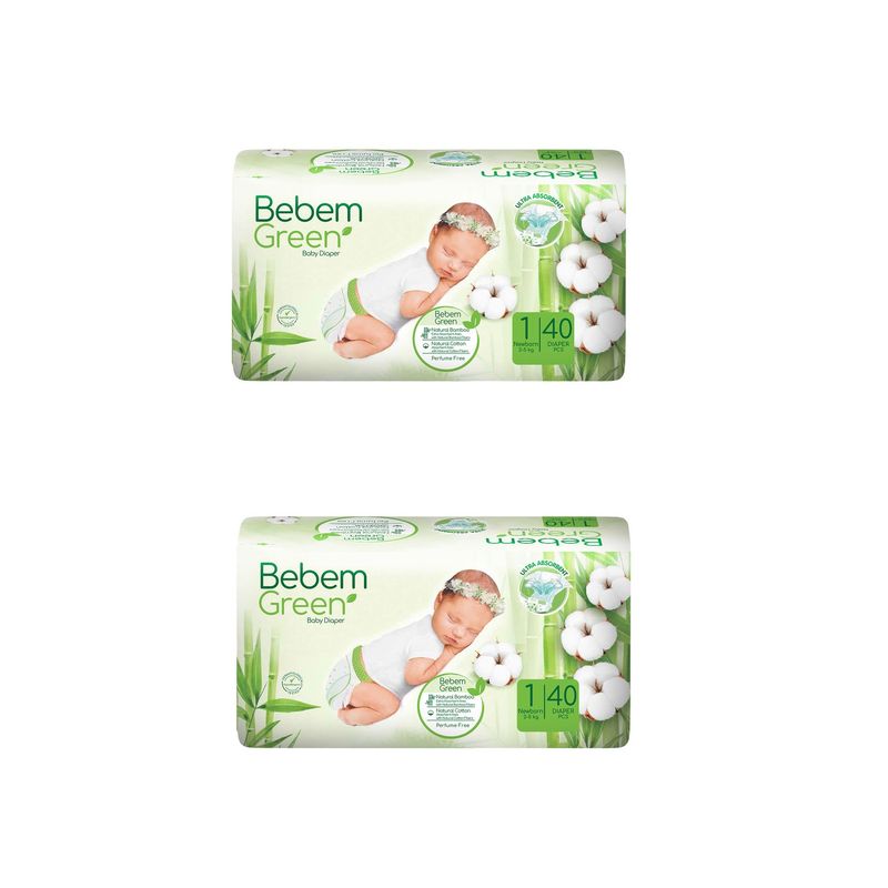 پوشک بچه ببم مدل green11 سایز 1 دو بسته 40 عددی