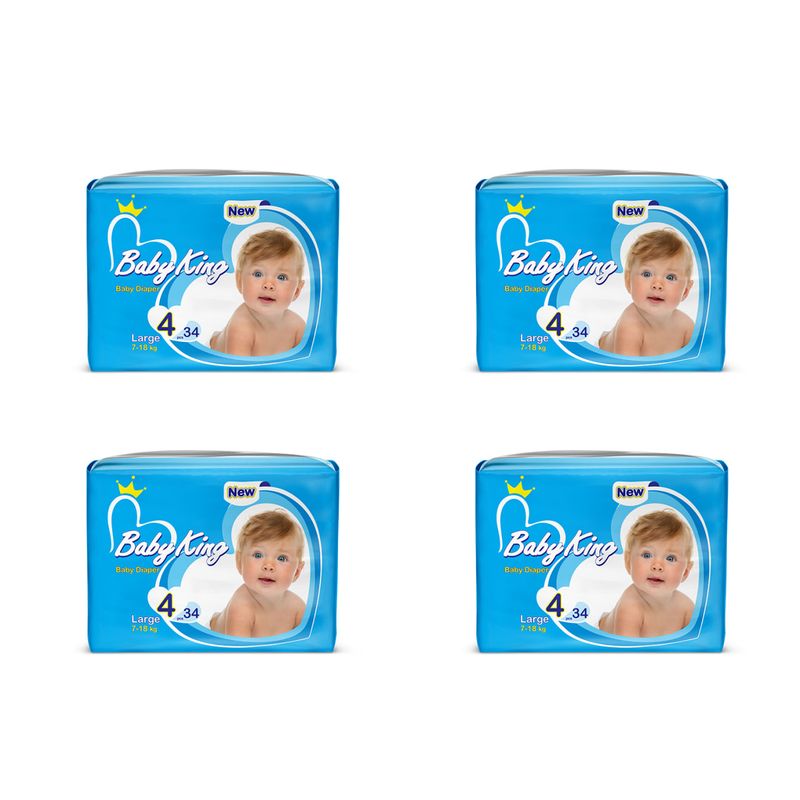 پوشک بچه بیبی کینگ کد c1 سایز 4 بسته 34 عددی مجموعه 4 عددی