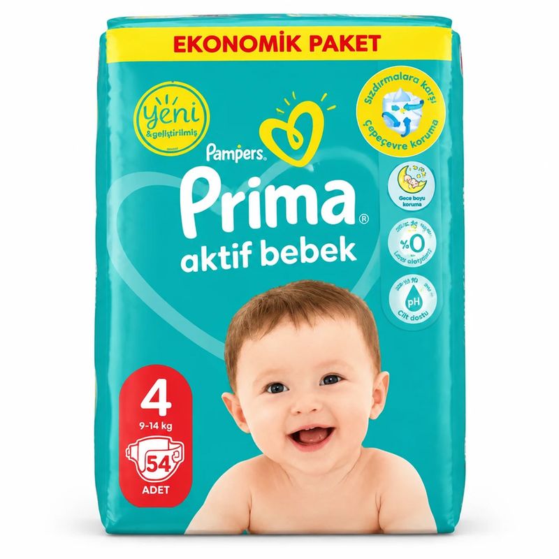 پوشک بچه پریما مدل aktif bebek 4 سایز 4 بسته 54 عددی