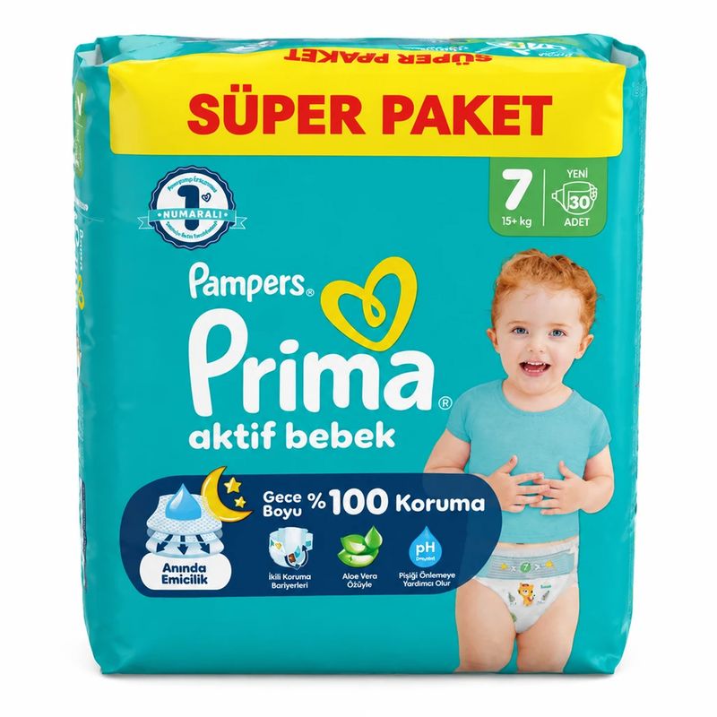 پوشک بچه پریما مدل aktif bebek شماره 7 بسته 30 عددی